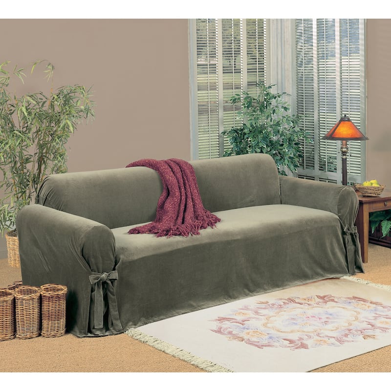 Classic Slipcovers Microfiber Velvet Loveseat Slipcover - Moss