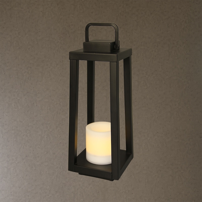 CraftHome Modern Matte Black Solar Lantern with Candle Shape Outdoor Light Decorative Portable Hanging LED Lights for Camping - W6'' - Matte Black