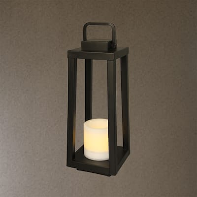 CraftHome Modern Matte Black Solar Lantern with Candle Shape Outdoor Light Decorative Portable Hanging LED Lights for Camping