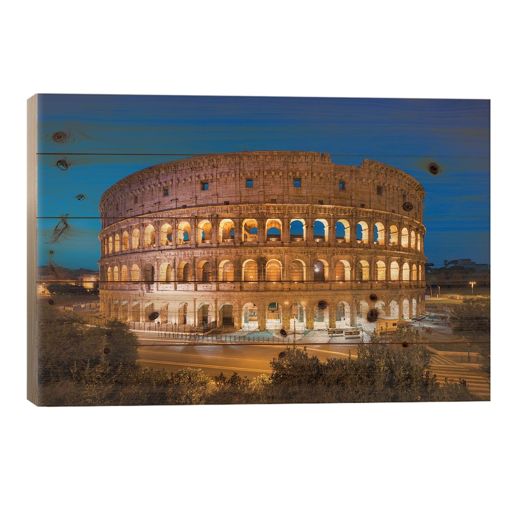 Colosseum At Night, Rome, Italy Print On Wood by Jan Becke - Multi-Color