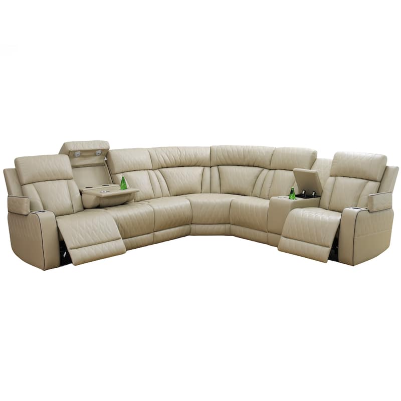 Beige 3-Piece Breathing Leather Living Room Recliner Sofa set