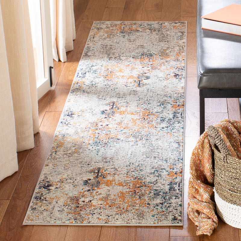 SAFAVIEH Madison Katrein Modern Abstract Rug - 2'2" x 20'  Runner - Grey/Beige
