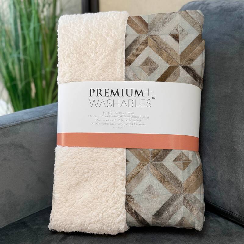 Premium Machine Washable ASB102 Faux Cowhide Sherpa Throw Blanket