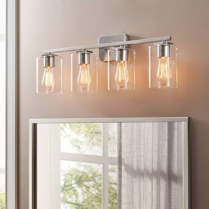 KAWOTI 29inch 4-Light Modern Bathroom Vanity Light with Clear Glass Shades - Brushed Nickel