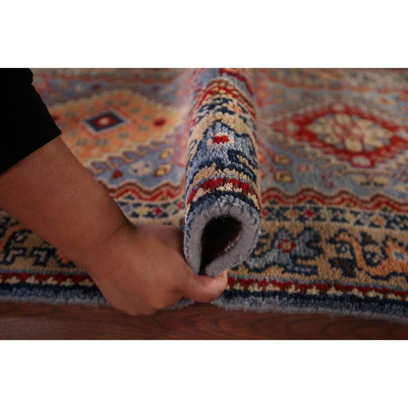 Light Blue Kazak Oriental Runner Rug Handmade Wool Carpet - 2'7"x 8'0"