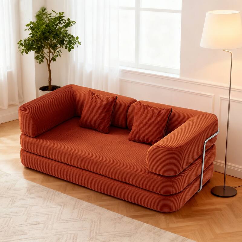 5-in-1 Modular Corduroy Floor Sleeper Sofa Bed Convertible Folding Compressed Couch with Movable Armrests for Living Room