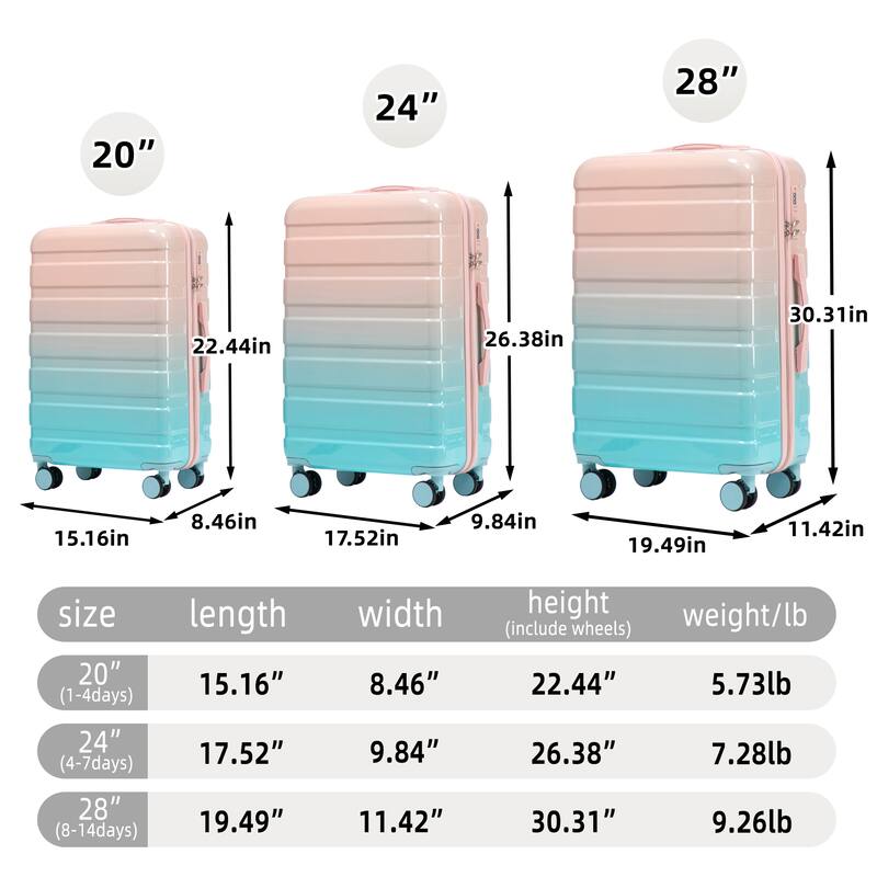 Anmytek 20"/24"/28" Orange Hardshell Luggage Set 3 Piece Spinner Wheels TSA Lock Carry On Check In Travel