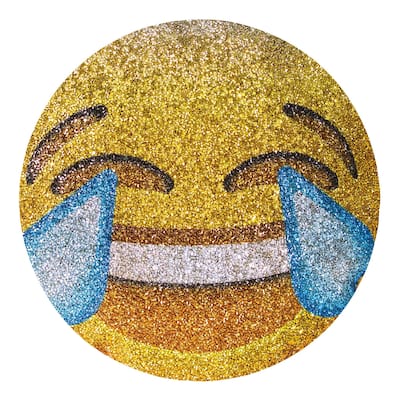 Laughing Emoji Shaped Pillow, Luminous Rhinestones on Gold Velvet
