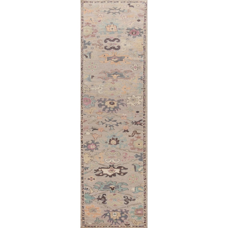 Hand Knotted Oriental 100% Wool Carpet Transitional Floral Beige & Ivories Oushak Runner Rug - 13' 8'' X 2' 7''