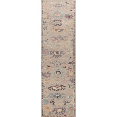 Hand Knotted Oriental 100% Wool Carpet Transitional Floral Beige & Ivories Oushak Runner Rug - 13' 8'' X 2' 7''