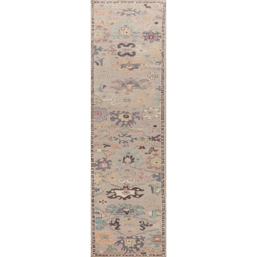 Hand Knotted Oriental 100% Wool Carpet Transitional Floral Beige & Ivories Oushak Runner Rug - 13' 8'' X 2' 7''