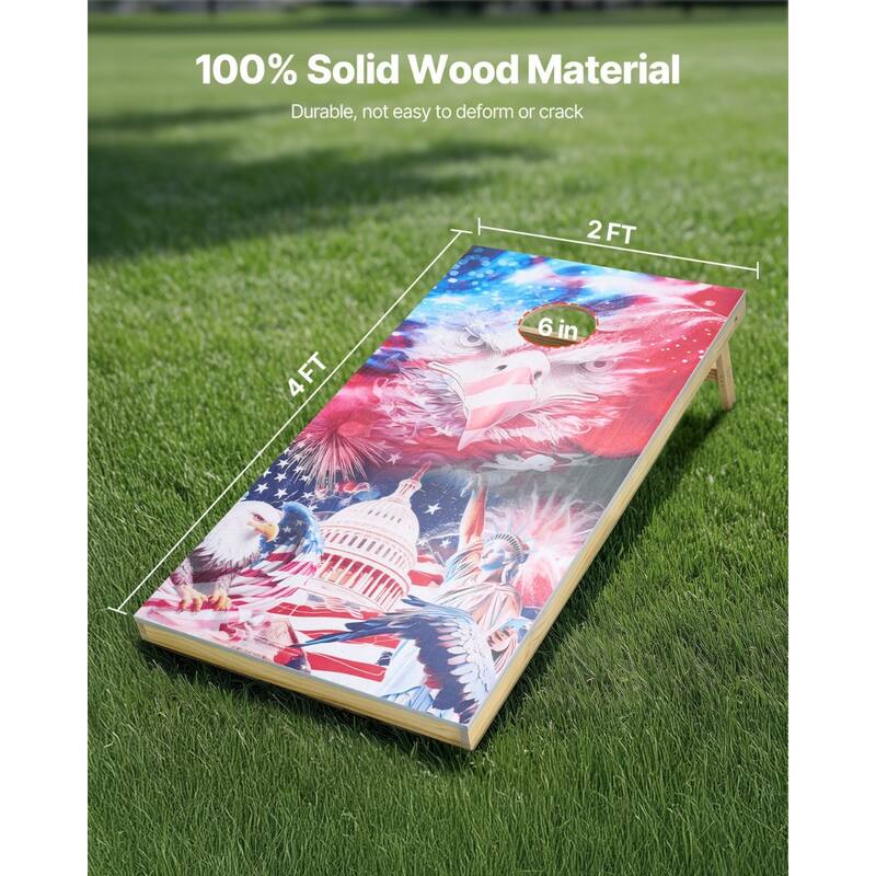 4 x 2 Feet Folding Wooden Cornhole Set with 8 Bean Bags and UV Printed Boards for Backyard Fun - 4.12x1.97x0.99 ft.