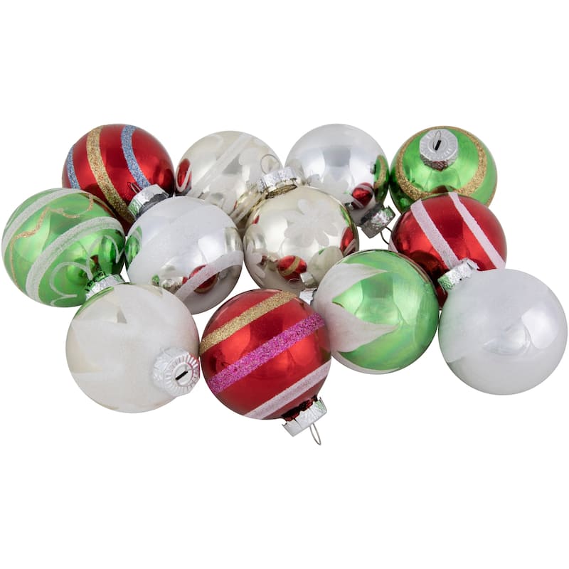 12ct Multi Color Vintage Design Glass Ball Christmas Ornaments 2.25"