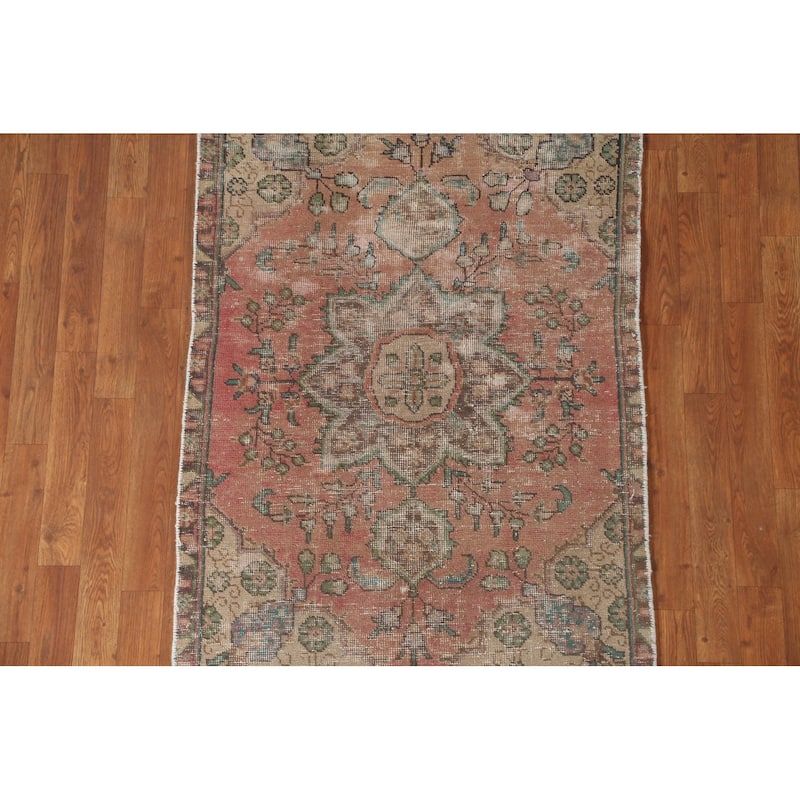 Distressed Tabriz Persian Accent Rug Handmade Wool Carpet - 3'1"x 4'7"
