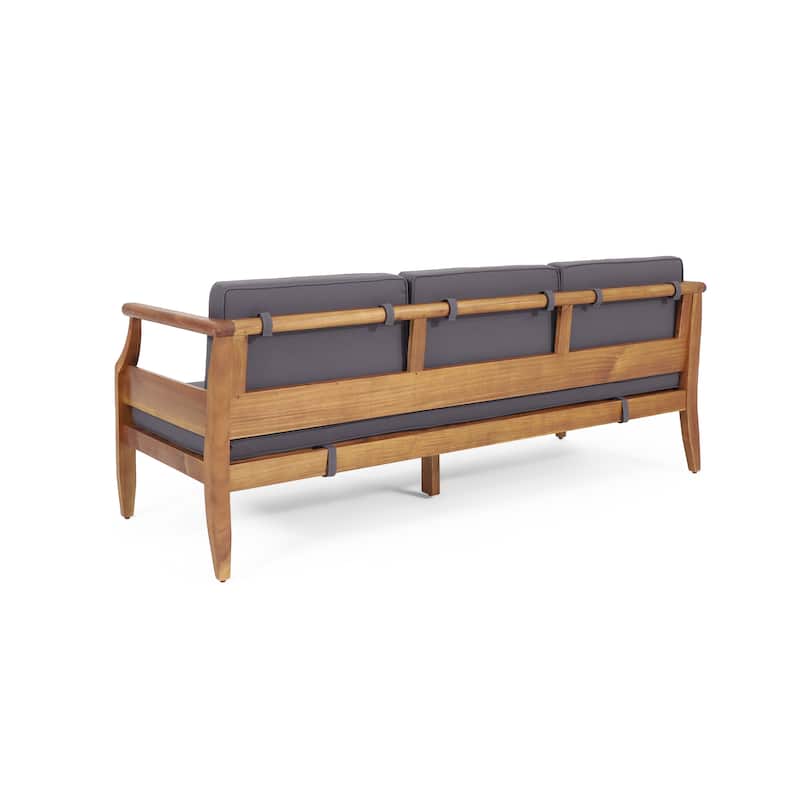 Aston Outdoor Acacia Wood 3 Seater Sofa by Christopher Knight Home