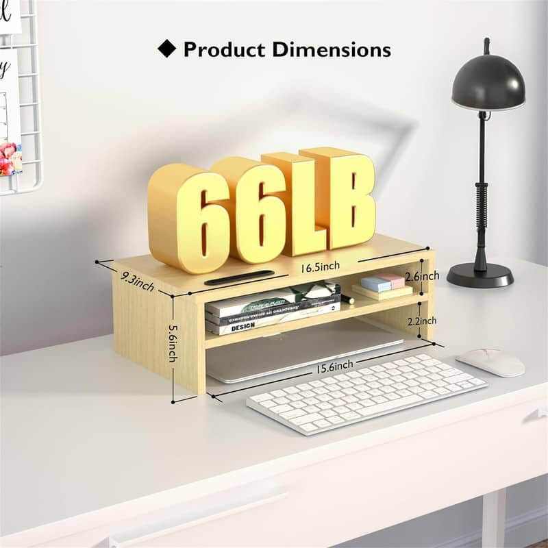 2-Tier White Wood Monitor Stand