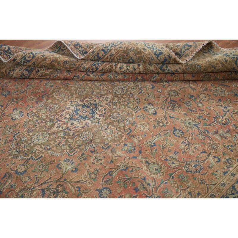 Hand Knotted Oriental 100% Wool Carpet Traditional Floral Pink Mashad Area Rug - 12' 5'' X 9' 4''