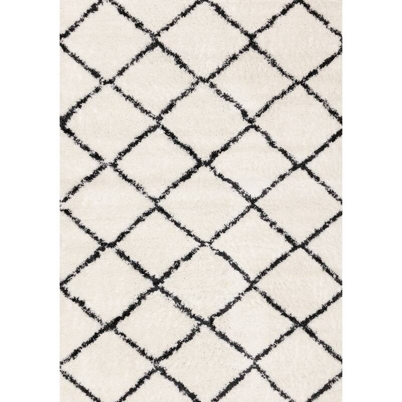 Taylor Collection - Cream Charcoal Soft Shag Trellis Indoor Area Rug