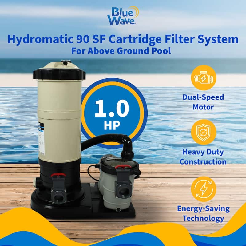 Blue Wave Hydromatic 90 SF Filter System with 1 HP Pump for Above Ground Pool Cartridge - 1-HP