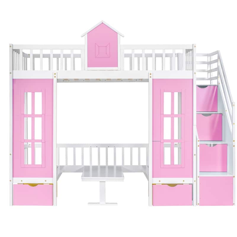 Twin over Twin Bunk Bed with Changeable Table