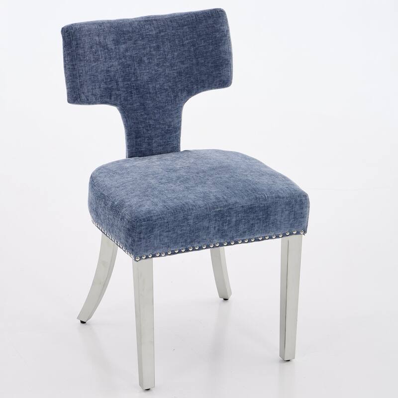 Mid Century Modern Chairs Set of 2,Chenille Fabric Chair Backrest with Copper Nails around,with Stainless Steel Plating Legs