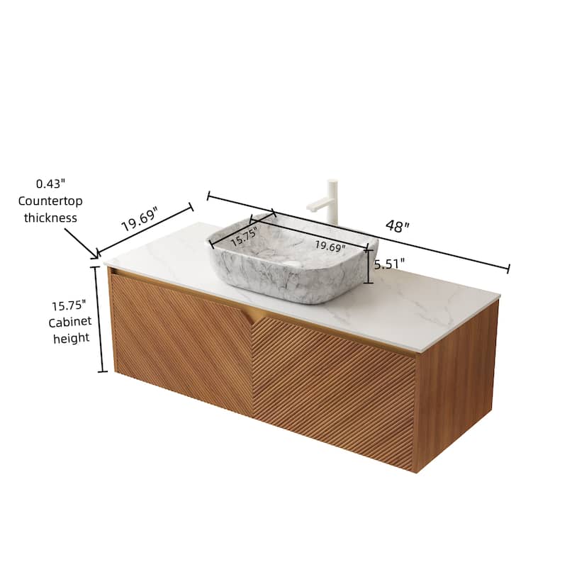 GDFStudio - Ruben Modern Floating Bathroom Vanity with Twill Double Doors & Vessel Basin, WITHOUT Faucet