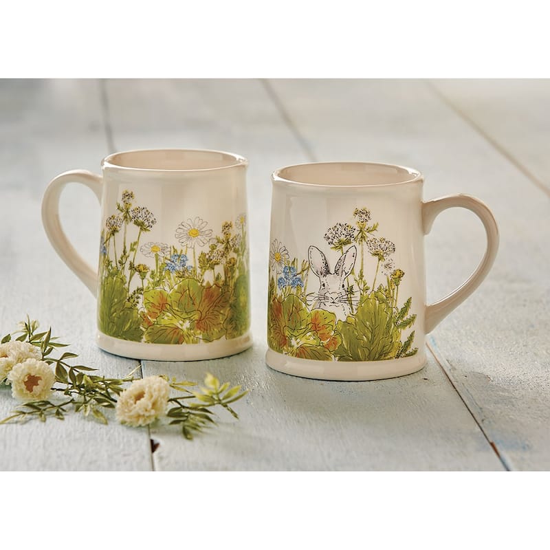 Garden Bunny Ceramic Mug - 18oz Dishwasher Safe Drinkware for Easter - Green Multi - Perfect for Spring Celebrations