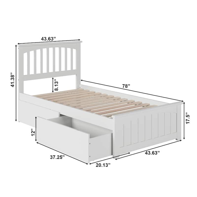 Mission Twin Platform Bed with Matching Footboard with 2 Drawers in White