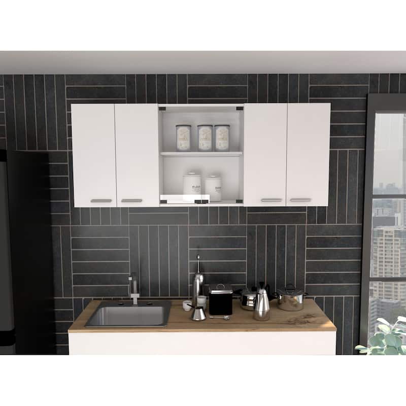 Shelton 59-inch Two Center Glass Doors Wall Cabinet - White
