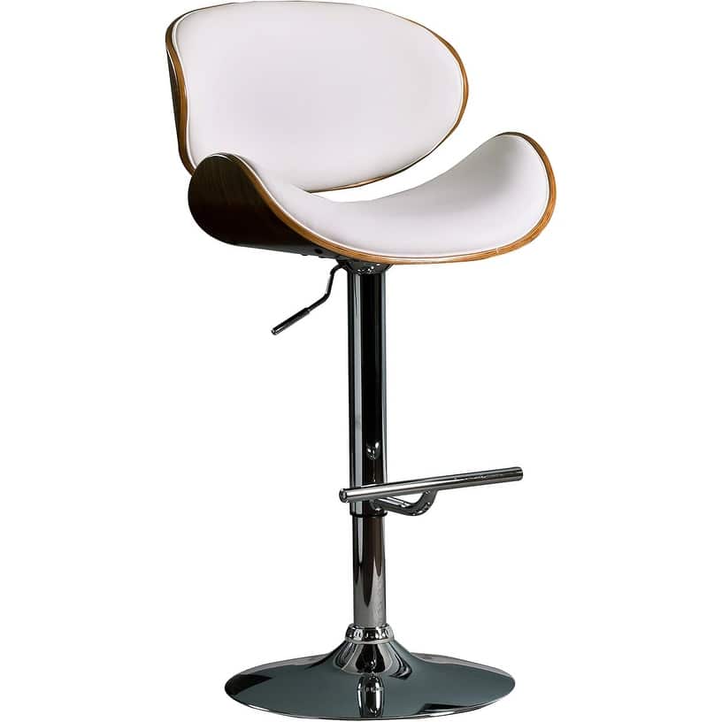 Adjustable Swivel Bar Stool - Walnut Bentwood with Curved White Seat