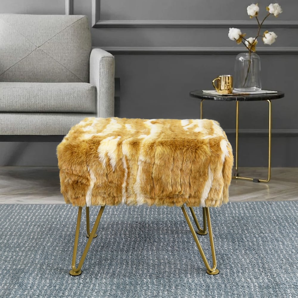 Home Soft Things Soft Fauxfur Ottoman Fuzzy Entryway Bench Seat