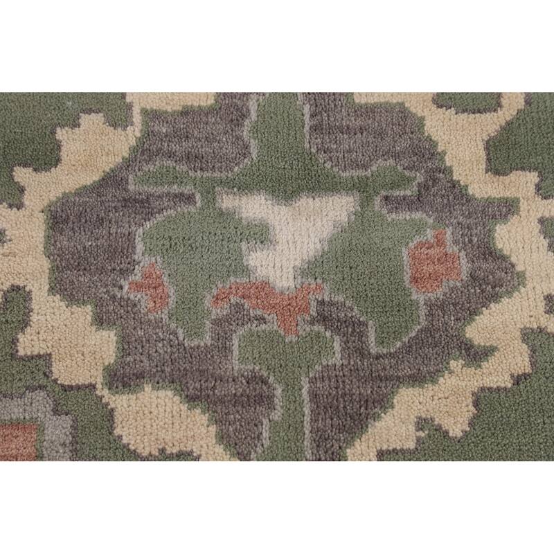 Green & Ivory Floral Oushak Oriental Area Rug Handmade Wool Carpet - 9'1" x 11'11"