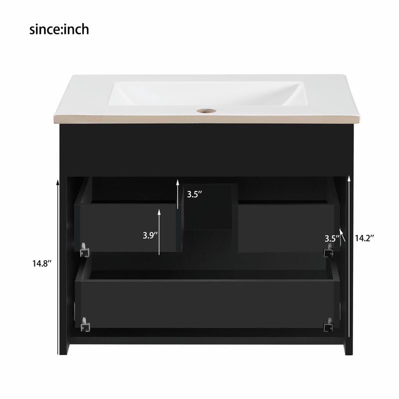 24-inch Wall-Mounted Floating Cabinet with Double Drawer, Rectangular Vanity Sink