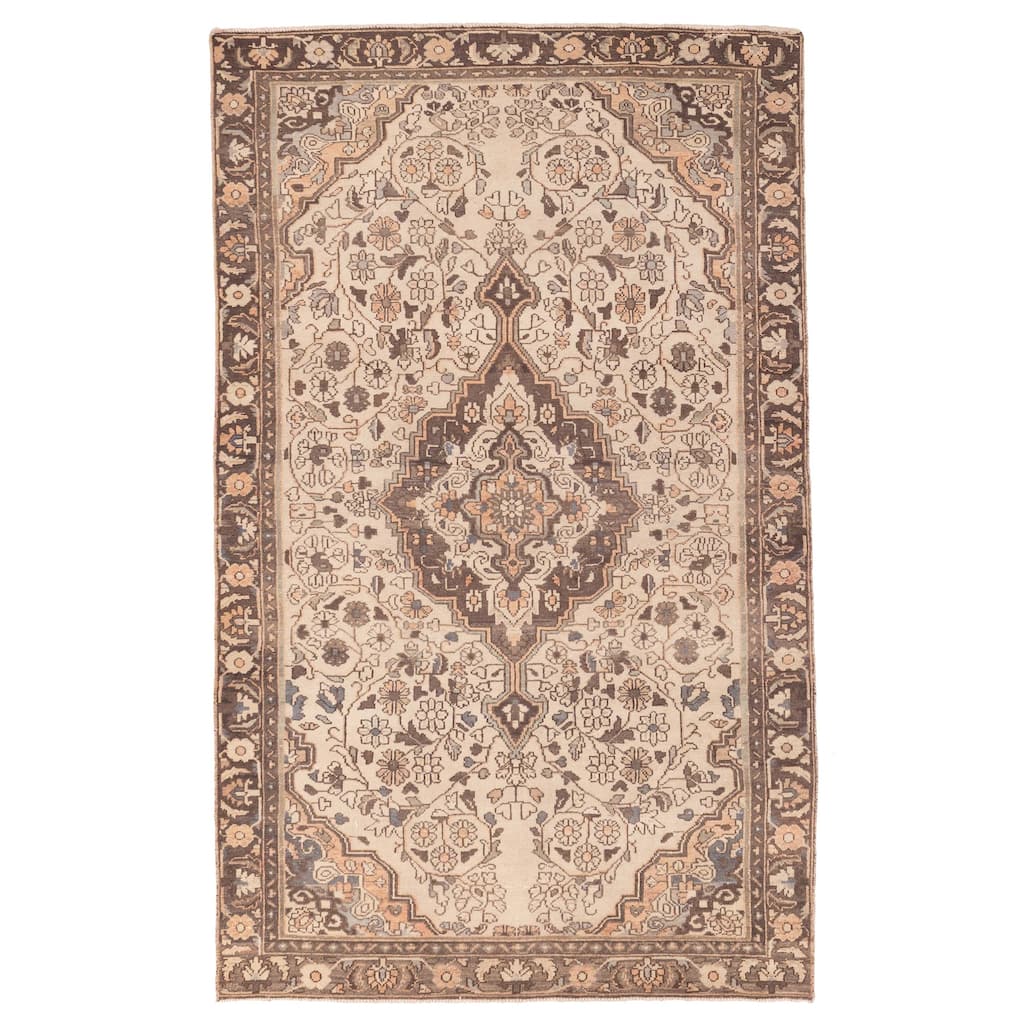 ECARPETGALLERY Hand-knotted Antalya Vintage Ivory Wool Rug - 4'3 x 6'10