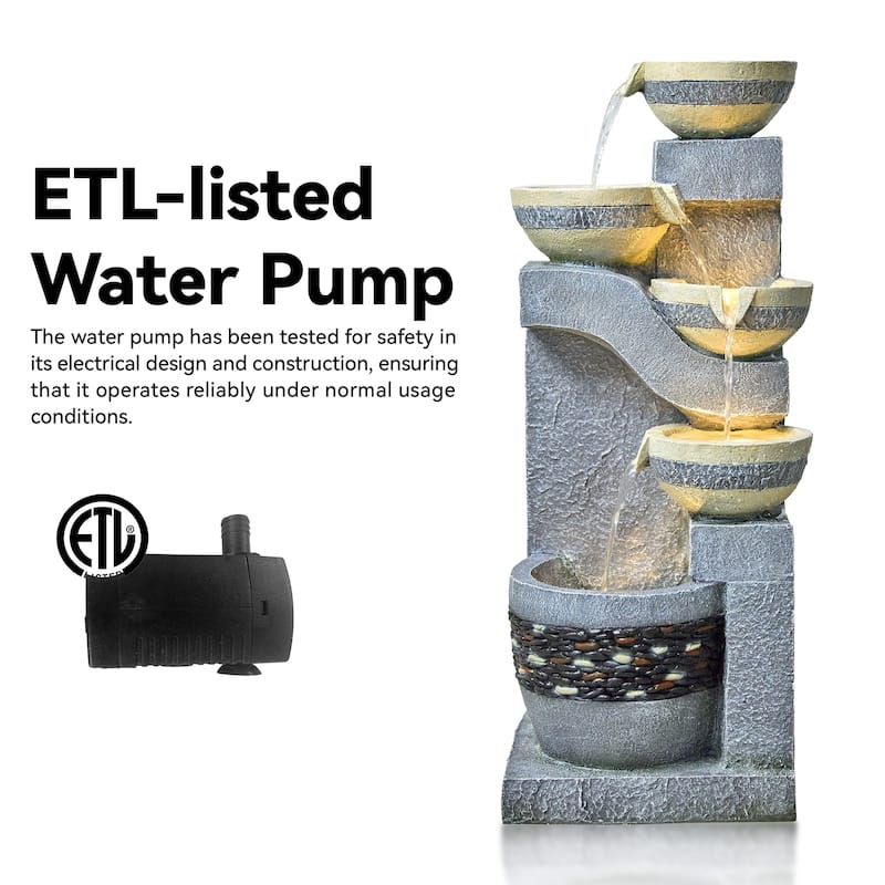 Stone-Texture Weather Resistant Garden Polyresin 3-Tier Cascading Waterfall Fountain