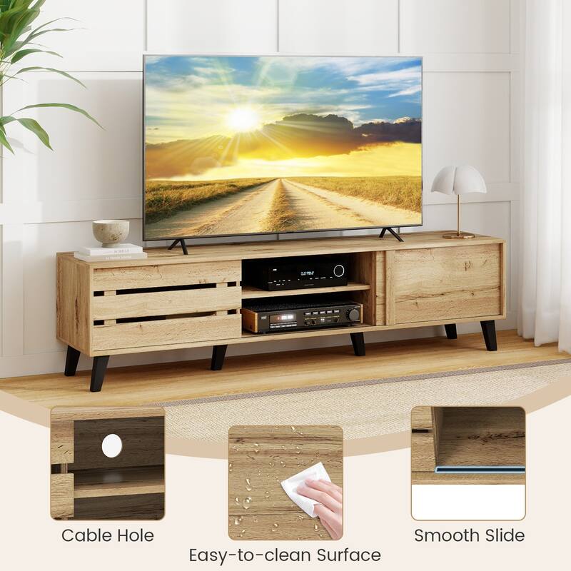 Gymax TV Stand for 80'' TVs w/Sliding Door Cabinets Storage Shelves