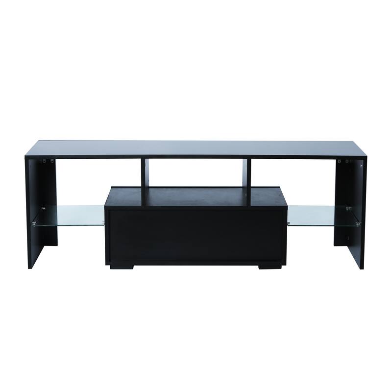 Modern 51-Inch TV Stand with 16-Color RGB LED Lights, Remote Control, and Storage Drawers for TVs up to 55 Inches.