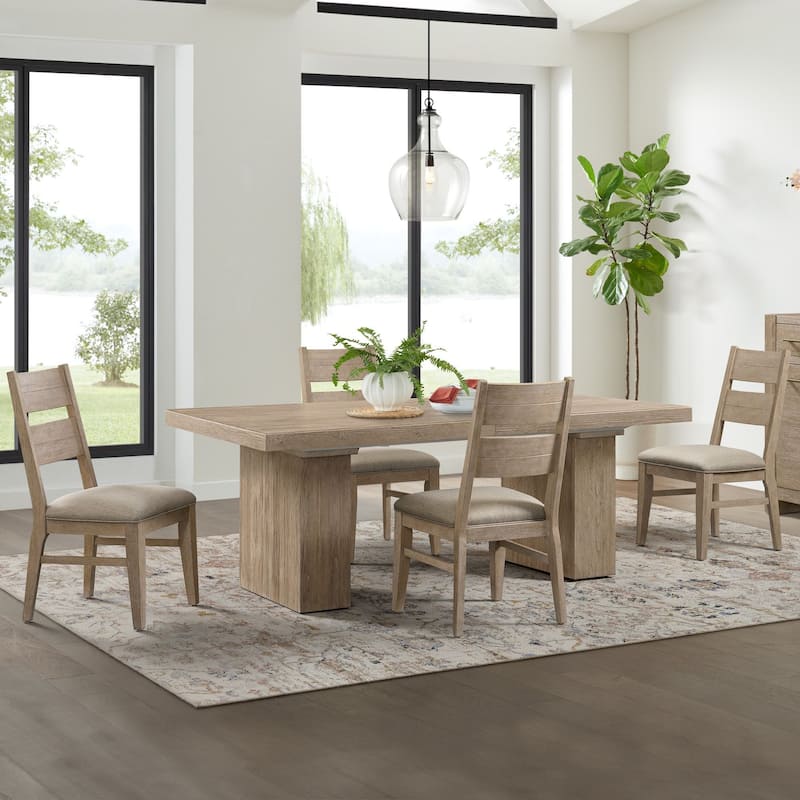 Nash 42" Solid Wood Dining Table with Leaf, Weathered Sand