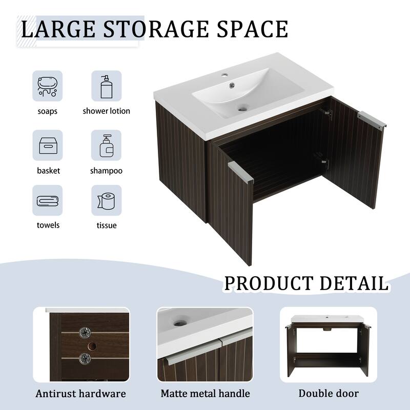 BNK 24"/30"/36" Single Sink Bathroom Vanity with Soft Close Door, Modern Floating Vanity