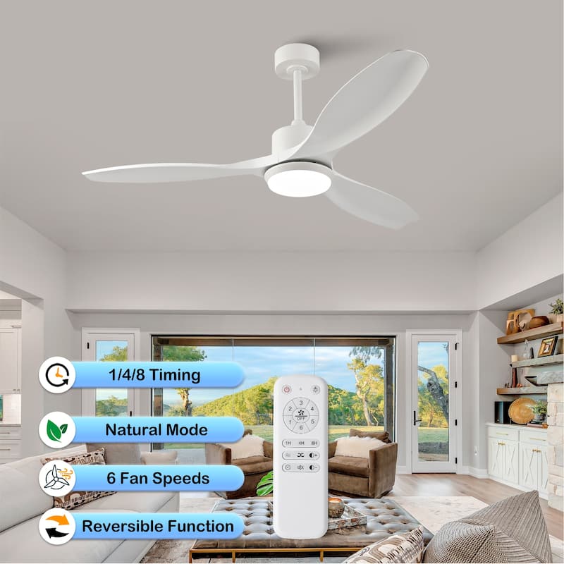 52-inch Modern LED Ceiling Fan with Light, 3 ABS Blades & Remote Control