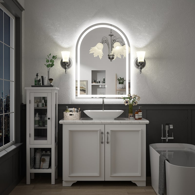 UL Certified Arched LED Anti-fog Tempered Glass Wall Bathroom Vanity Mirror