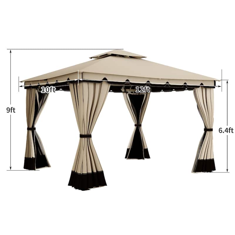 Outdoor 10x10/12Ft Patio Gazebo Canopy with Soft Roof Netting Curtains