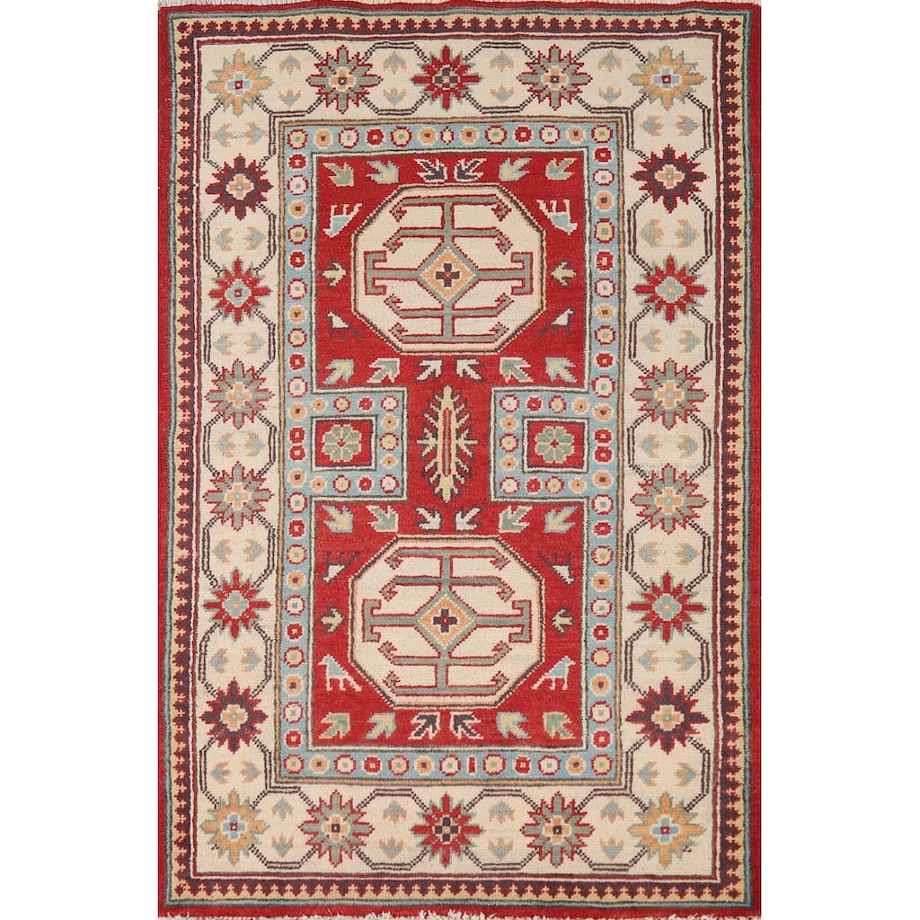 Red Kazak Accent Foyer Rug Handmade Wool Carpet - 2'7"x 4'0"