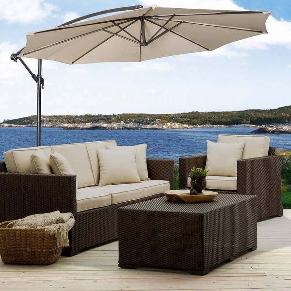 Costway 10' Hanging Umbrella Patio Sun Shade Offset Outdoor Market W/t Cross Base (Beige)