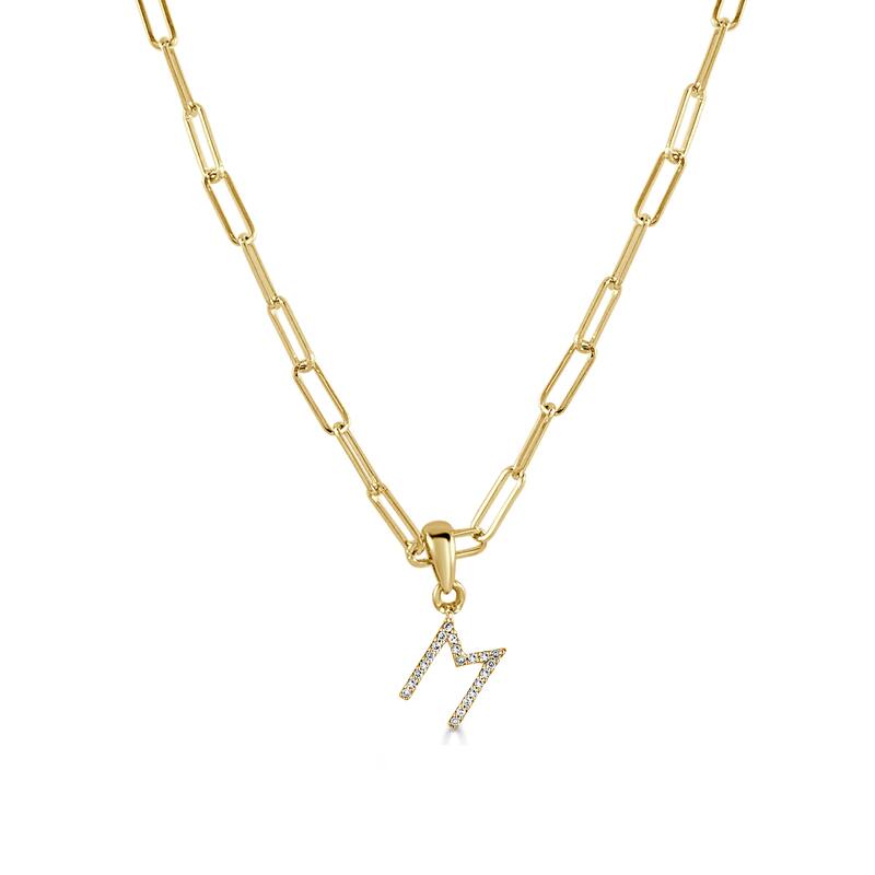 Joelle Collection Diamond Initial Letter Necklace Paperclip 14K Gold 16-inch Chain 1/10 TDW Necklace - M - Yellow
