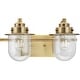 preview thumbnail 1 of 10, Northlake Collection Two-Light Vintage Brass Clear Glass Transitional Bath Light - 15.5 in x 7.5 in x 8 in 15.5 in x 7.5 in x 8 in