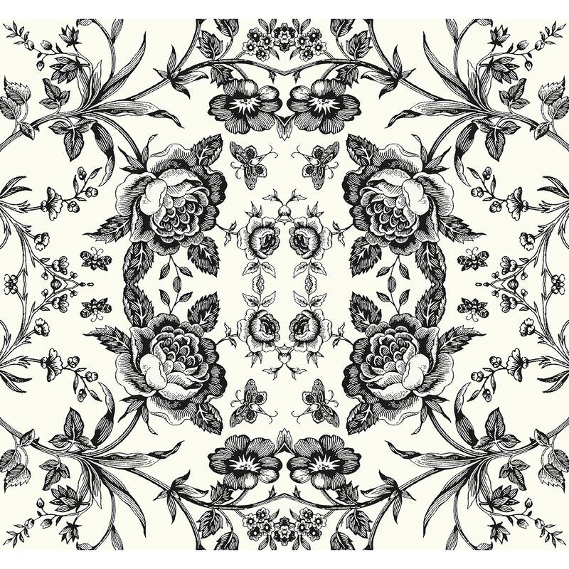 Seabrook Designs Keanna Rose Kaleidoscope Unpasted Wallpaper - 27 in. W x 27 ft. L - Onyx & Cream