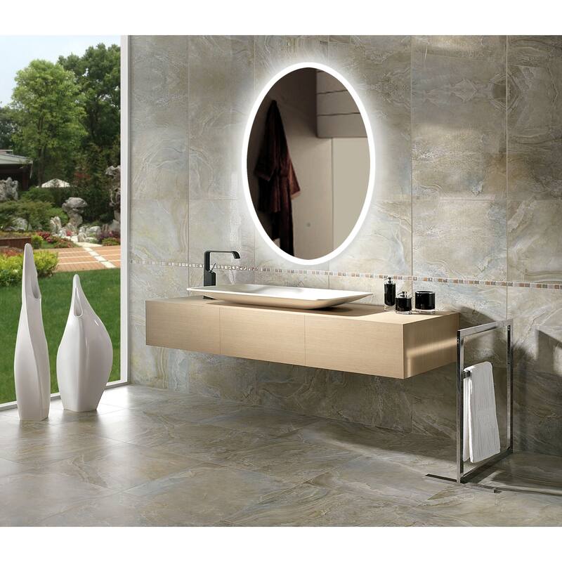 Miseno 24" W x 36" H Oval Frameless Wall Mounted Mirror with LED
