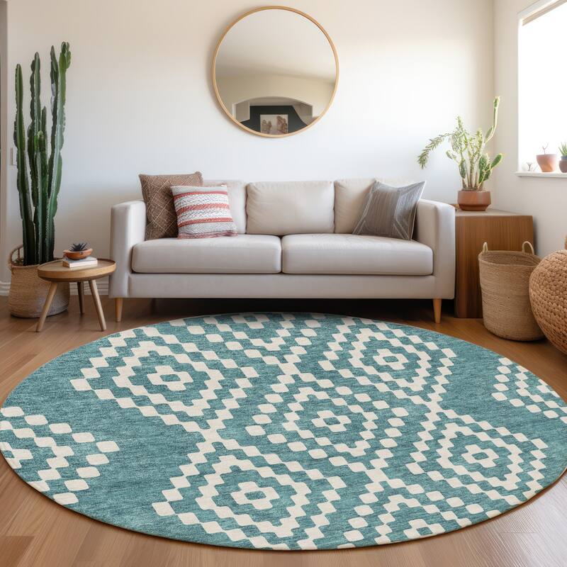 Premium Washable Super Soft Moroccan Modern Mayfield Rug - Teal - 8' x 8'