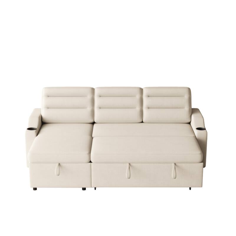 Multi-Position Sofa Bed with Pull-Out Sleeper, Chaise, and Storage for Living Room
